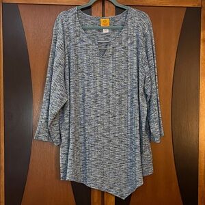 Ruby Rd. Shades of Blue Textured Tunic w/Double Silver Bars at Split Neckline